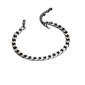 Classic silver titanium steel Cuban link bracelet with lobster clasp and extension chain