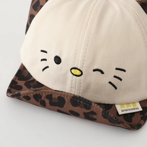 Toddler leopard print sun hat with cute cat face embroidery and soft brim for kids
