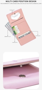 Pink wallet details showing internal card slots and snap button closure for women