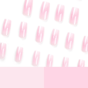 Faux ongles dégradés roses forme carrée moyenne avec une texture gelée brillante