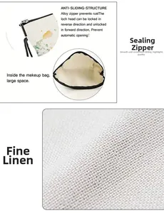Détails de la texture en lin et de la fermeture éclair antidérapante de la trousse maquillage