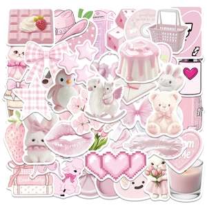 Pink Cute Korean Ins Style Waterproof Stickers For DIY Handbook Scrapbooking Decorative Cartoon Stickers For Girls Kids