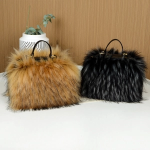 Chic faux fur handbags in brown and black with top handles and elegant metal hardware