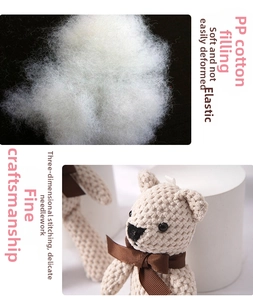 Detail showing soft elastic PP cotton filling and fine knitting texture of the bear toy
