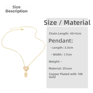 Detail showing 45+5cm chain length and 18K gold plated girl pendant with zircons