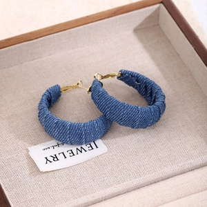 Retro blue denim hoop earrings with white polka dots and gold-tone alloy buckles