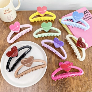 Oversized Hair Claw Clip Sweet Heart Shape Candy Color Glossy Plastic Shark Clip Elegant Hair Accessory For Women