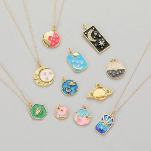 Starry sky collection of 14K gold-plated star and moon charms with colorful enamel and zircon