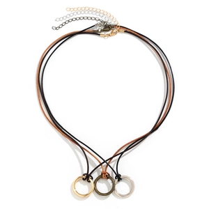 Ensemble de colliers pour hommes en cordon de cire avec pendentifs anneaux métalliques épurés