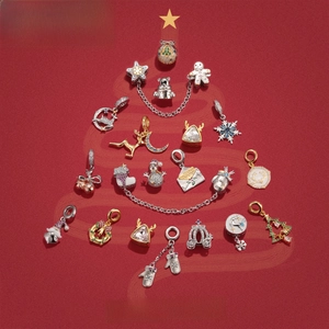 925 Sterling Silver Christmas Charm Pendant For Women Rhinestone Santa Elk Snowflake DIY Jewelry Accessory For Necklace Bracelet Festive Gift