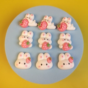 Set of 9 cute resin strawberry rabbit charms for DIY phone case making and crafts