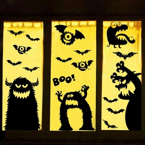 Halloween Window Stickers Black Monster Silhouette Bat Boo PVC Static Cling Decals Party Home Decor
