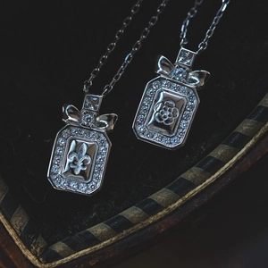 925 Sterling Silver Perfume Bottle Pendant Necklace Zircon Bowknot Fleur De Lis Rose Relief Vintage Jewelry For Women