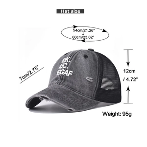 Specifiche delle dimensioni per cappellino vintage lavato con ricamo e rete nera