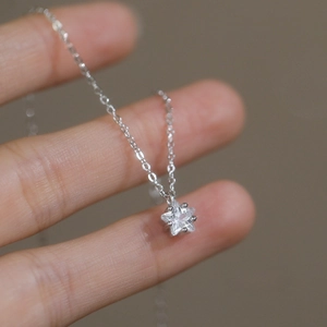 Minimalist S999 silver star necklace with sparkling zircon pendant on silver chain