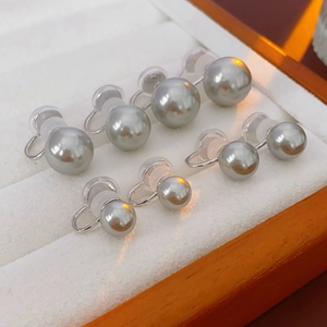French minimalist grey pearl clip-on earrings in four sizes with silver metal finish