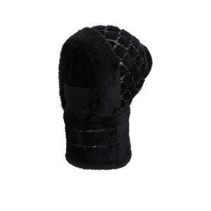 Women winter balaclava hood scarf in black with warm fleece lining for outdoor cycling