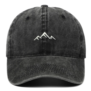 Vintage Washed Cotton Baseball Cap With Mountain Embroidery Retro Distressed Curved Brim Adjustable Outdoor Sun Hat