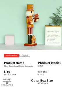 Detail view of a 35cm gingerbread chef nutcracker with ornate painted wood patterns