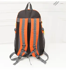 Detail view of the padded shoulder straps and back structure on this hiking backpack
