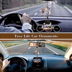 Handmade Tree of Life car hanging ornament with natural colorful crystal stones and tassels