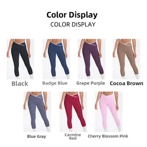 Détail du legging de yoga taille haute avec ceinture croisée en V en sept coloris