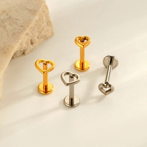 G23 titanium hollow heart push-pin flat back studs in silver and gold finishes