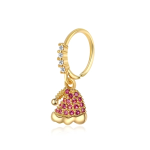 Goldener Nasenring mit Stern-Anhänger, rotem Edelstein und Diamanten auf weißem Grund