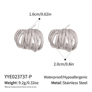 Detail view of silver hollow C-shape earrings showing 1.6cm x 2.0cm size dimensions