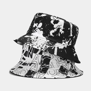 Reversible Bucket Hat Graffiti Alphabet Print Polyester Sun Protection Street Hip Hop Unisex Outdoor Sun Hat