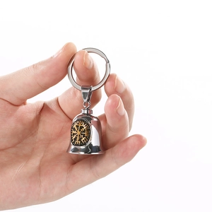Porte-clés boussole viking vintage en acier inoxydable aux tons argent et bronze