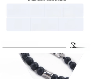 Détail macro du bracelet en pierres naturelles 8mm avec chaîne en acier inoxydable