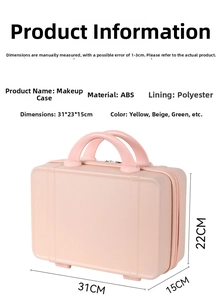 Pink 14 inch ABS vanity case dimensions 31x23x15cm with zipper closure and handles