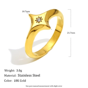18K gold plated stainless steel star ring with cz stone in high quality finish