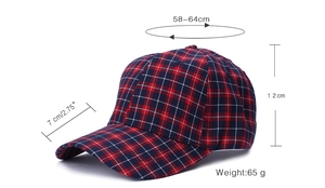 Detailed size chart for plaid cotton baseball cap with 58-64cm head circumference