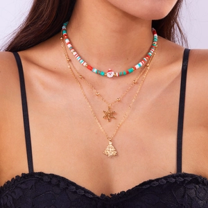 Detailed layered Christmas choker necklace featuring clay beads and holiday pendants