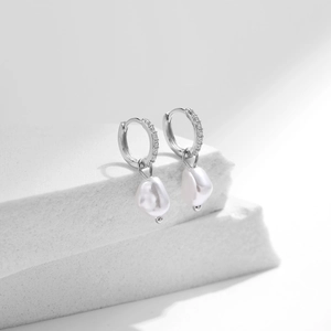 925 sterling silver baroque pearl hoop earrings with shimmering cubic zirconia accents