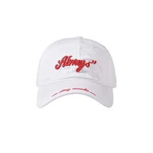 Weiße Baumwoll-Baseballkappe mit roter Always-Stickerei und Stay Awake-Schirm