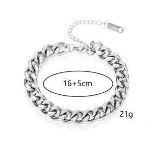 Silver Cuban link bracelet in titanium steel with K18 stamp and 16+5cm adjustable length
