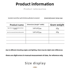 Detailed size chart and technical specifications for wooden Christmas tree ornaments