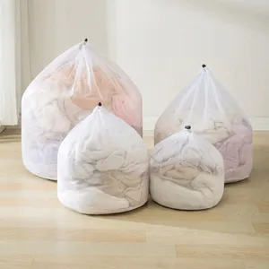 Laundry Bag Polyester Mesh Drawstring Wash Bag For Washing Machine Protective Clothing Care Anti-Tangle Thickened White