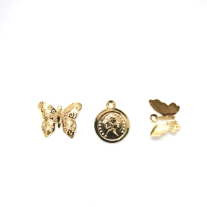 DIY Copper 14K Gold Plated Butterfly Portrait Coin Pendants For Bracelet Necklace Jewelry Making Finding Materials