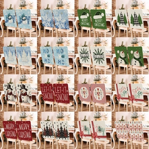 Christmas Dining Chair Covers Linen Snowman Snowflake Nutcracker Letters Printed Holiday Home Backrest Protector Decoration