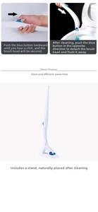 Detail of disposable toilet brush handle with sliding button for quick head release