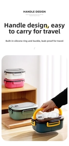 Detail of 1200ml lunch box lid showing foldable handle and secure silicone seal ring
