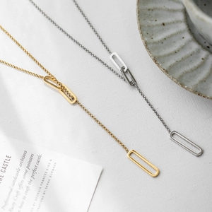 Lariat Y-necklace with rectangular hollow links in gold and silver finish options