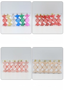Set of 6 electroplated candy-shaped Christmas ornaments in four vibrant metallic colors