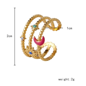 Detailed view of 2cm gold stainless steel open ring with colorful enamel charms