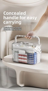 Detail of multi-layer transparent medicine box with hidden handle and large capacity