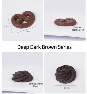 Detailed dimension view of simulated pretzel and swirl cookie resin charms for keychains